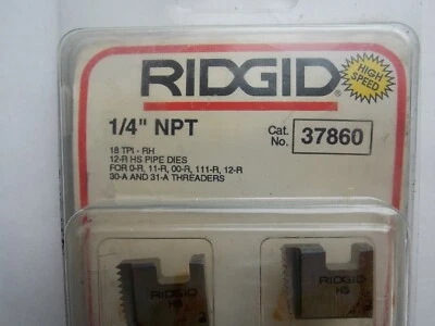 $17.95 • Buy RIDGID 37860 1/4  NPT 12-R HS PIPE THREADING DIES O-R 111-R 11-R 00-R New