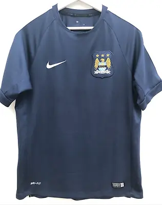 MANCHESTER CITY 2014/15 Football Training Shirt Nike Blue Short Sleeve Mens M • £14.95