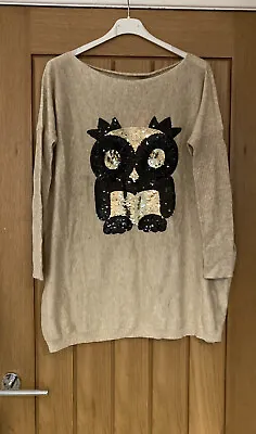 £3.99 • Buy New With Tags Ladies Nicole Beige Jumper With Sequin Owl One Size 16,18,20