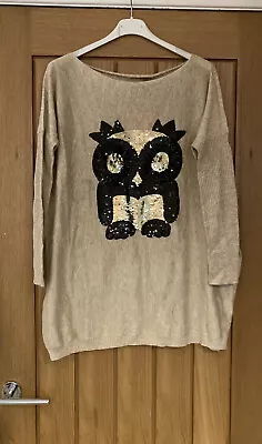 £3.99 • Buy New With Tags Ladies Nicole Beige Jumper With Sequin Owl One Size 16,18,20