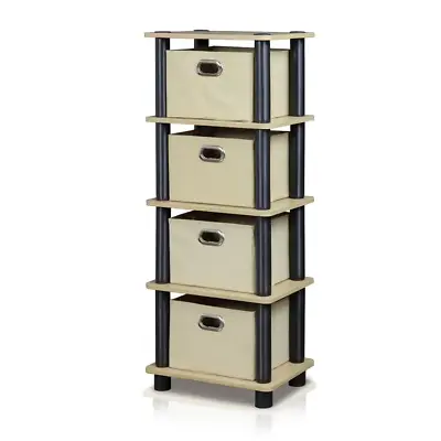 New Storage Chest 4-Tier Open Shelf Removable Bin Drawers LACi Oak/Black • $39.49