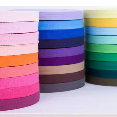 Colour Cotton Twill Tape Herringbone Webbing Apron Ribbon Sew 20mm Wide 3/4 Inch • £3.23