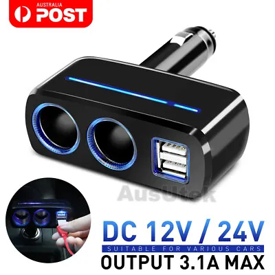 2 Way Socket Splitter Car Cigarette Lighter Charger Adapter 12V Dual USB • $13.95