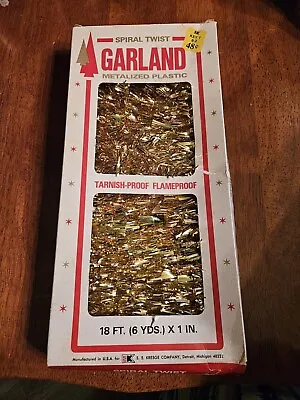 Vintage K-Mart Gold Spiral Twist Garland Tinsel 18ft X 1 In Original Box • $16.19