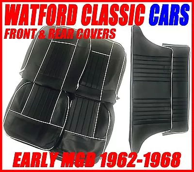 MGB Seat Covers Front & Rear 1962-1968 Leather Look Black With White Piping • $151.49