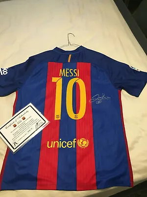$700 • Buy LIONEL MESSI SIGNED SOCCER JERSEY  BARCELONA With Certification 