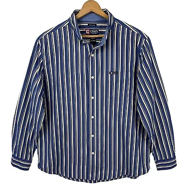 CHAPS Mens No Iron Blue Striped Button Down Long Sleeves Shirt Size XL • $8.99