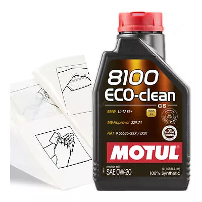 £17.95 • Buy Engine Oil Top Up 1 LITRE Motul 8100 Eco-Clean 0w-20 1L +Gloves,Wipes,Funnel