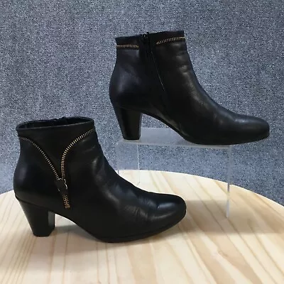 Gabor Boots Womens 5UK 7US Black Ankle Heeled Booties Zipper Detail Leather • $25.99