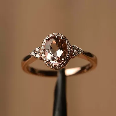 2Ct Oval Cut Morganite Diamond Halo Engagement Wedding Ring 14K Rose Gold Finish • $67.50