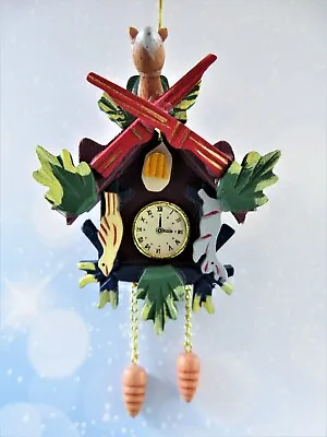 Vintage 1970s Christmas Ornament Mini Wood Cuckoo Clock Hunting Theme 4.5 Inch • $18