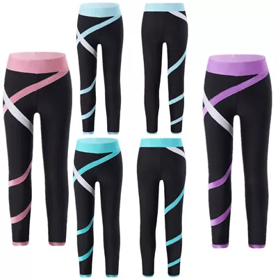 Kids Girls Yoga Pants Sports Athletic Ice Skating Trousers Gym Training Tights • £7.09