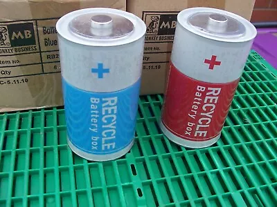 2x Battery Waste Recycling Home Office Storage Box Metal Disposal Bin Container • £12