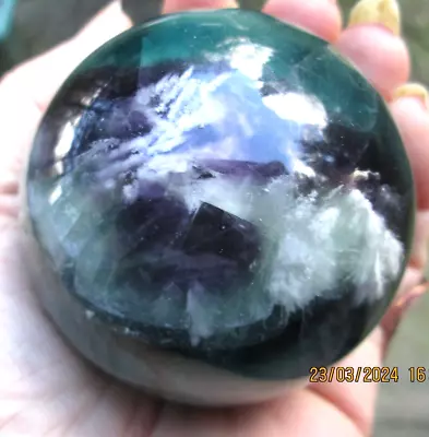 491.93g Quality Rainbow Snowflake Fluorite Crystal Sphere 2.5 Inches • £49