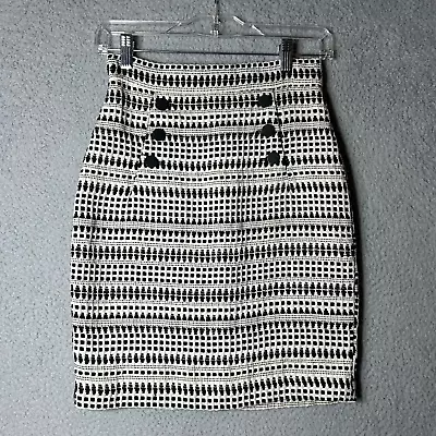 H&M Skirt Womens 4 Black Cream High Waist Tweed Lined Striped Mini Skirt  • $17.99