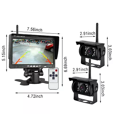 Wireless 7  Monitor 12/24v HD 2x IR CCD Color Reversing Camera For Truck Trailer • £93.88