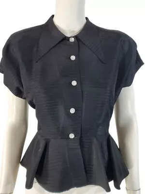Vintage 1940s Peplum Blouse - 40s Top In Black Rayon - Sm Med • $75