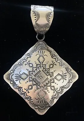 LARGE Navajo Sterling Silver Stamped Concho Rhombus Pendant Vincent Platero VJP • $398