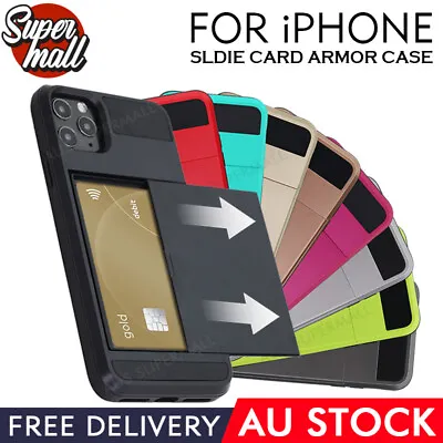 $8.99 • Buy New IPhone 12 Mini Pro Max 11 X XR XS 8 7 6 SE Plus Slide Armor Case Card Holder