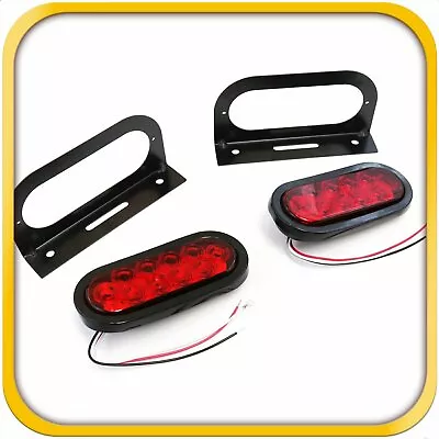 2 Red Trailer Truck Oval 6  LED Lights LED Super Bright With Mounting Brackets • $32.53