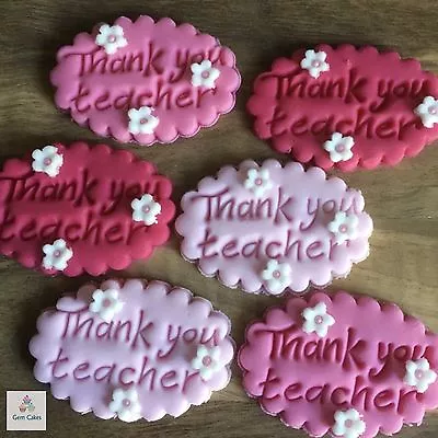 6 Thank You Teacher Gifts Edible Plaques Sugar Cake Cupcake Toppers Decorations  • £5.99