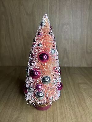 Vintage Christmas Bottle Brush Tree Flake Mica Flocked Pink Silver Ornament 11” • $39.99