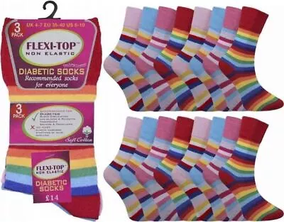 Ladies Diabetic Socks 3/6/12 Pairs Non Elastic Loose Top Gentle Grip Cotton Sock • £5.99