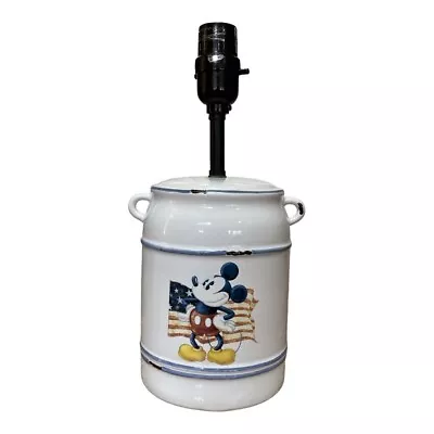 Disney Ceramic Table Lamp Milk Can Shape Standing Mickey Mouse And American Flag • $69