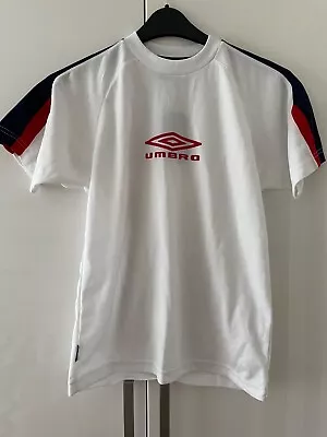 Boys Umbro Shirt White With Blue And Red Trim 12/13 Year Old Bnwt • £4.99