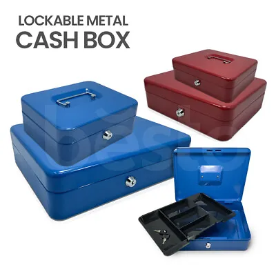 £8.25 • Buy Metal Steel Petty Money Cash With Coin Tray Box Bank Safe Security Lock 2 Keys 