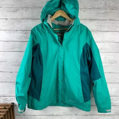 Eddie Bauer WeatherEdge Jacket Rain Size XL Women's Hooded 100% Nylon Teal Green • $19.99