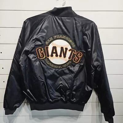 Vtg San Francisco Giants MLB Baseball Snap Satin Jacket Mens L Varsity Warmup • $89.95