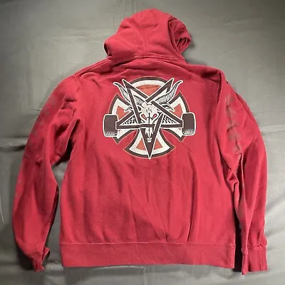 Vintage Thrasher X Independent Mens Medium Red Pullover Hoodie Skate Y2K Goat • $34.99