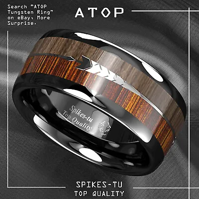 8/6mm Black Dome Tungsten Ring 2 Style Wood Arrow Wedding Band ATOP Men Jewelry • $16.99