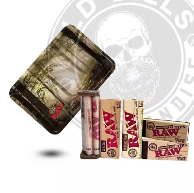 Raw Rolling Paper Combo Metallic Forest Tray+papers+tips+rolling Machine  • $14.99