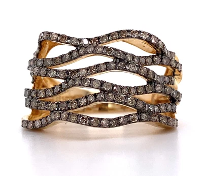 £811.58 • Buy 14k Yellow Gold Brown Round Cut Diamonds 1CTTW 6 RowBand Ring Size 9.5