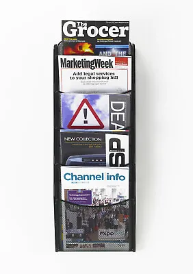 Black 5 Pocket Mesh Wall Mounted Leaflet Holder - Easy Installation -62cm High • £58