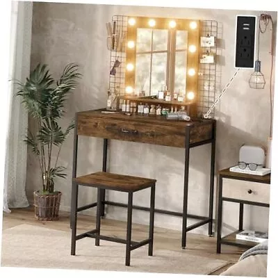  Makeup Vanity Desk Set With LED Lights And Mirror 33  W Makeup Rustic Brown • $212.94