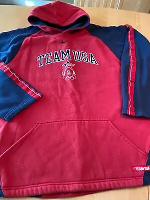 Vtg Nike Center Swoosh Red Hoodie Team USA Olympic Women's L • $58.49