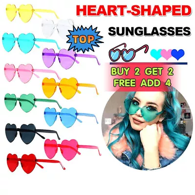 UK Women Teen Love Heart Shape Sunglasses Fun Dress Party Festival Summer Glass- • £2.99