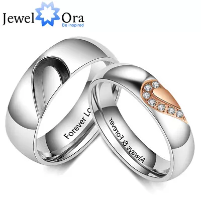 Personalized Couples Promise Engagement Bands Rings Custom Stainless Steel Set • £9.11