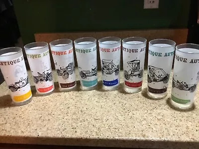 Vintage Antique Cars Frosted Drinking Glasses - Set Of 8 • $18