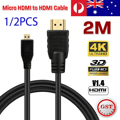 $5.79 • Buy Micro HDMI Type D To HDMI Male Cable V1.4 Gold Plated HD 1080P Digital HDTV Lead