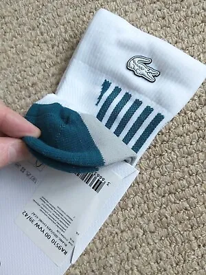 LACOSTE Cushioned SPORTS SOCKS White Teal / Grey ALL SIZES Tennis SPORTS LacBox • £33.50