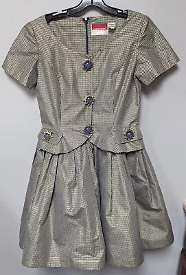 Oscar De La Renta 1980s Vintage Metallic Taffeta Party Dress Oversized Buttons • $249.99