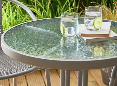Garden Table Bistro Glass Patio Table Grey Metal Outdoor Furniture • £29.95