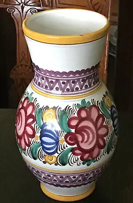 £20 • Buy 10” Tall Portuguese Pottery Vase. Geometric Bands And Floral.