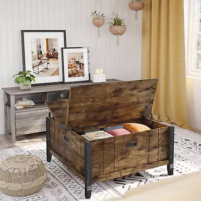 Farmhouse Coffee Table Square Wood Center Table With Large Hidden Storage Compa • $386.99