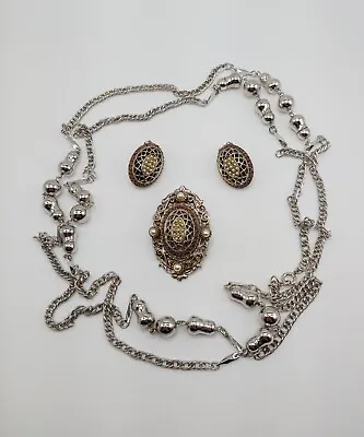 HAR Pearl Rhinestone Brooch Clip Earrings Unsigned Necklace Vintage Jewelry Lot • $88.49