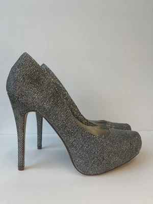 💎 Diamond Metallic Silver High Heels Shoes Pumps Stillettos/ Size Us 10 • £37.84